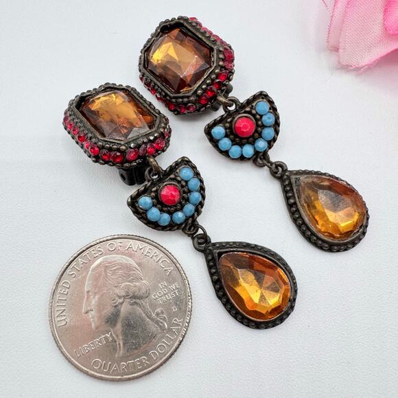 Vintage Poggi Paris Clip On Earrings French Bohemian Designer Eclectic Dramatic - Picture 10 of 13
